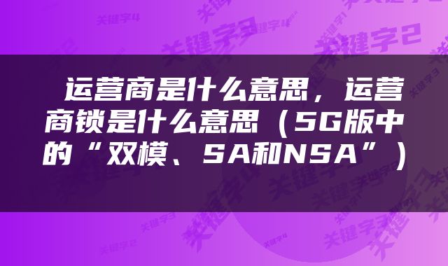  运营商是什么意思，运营商锁是什么意思（5G版中的“双模、SA和NSA”） 