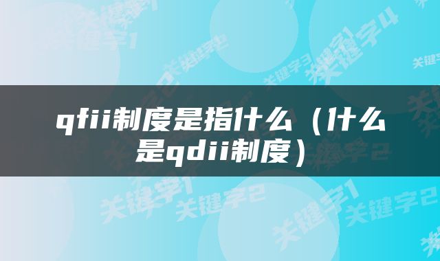 qfii制度是指什么(什么是qdii制度)