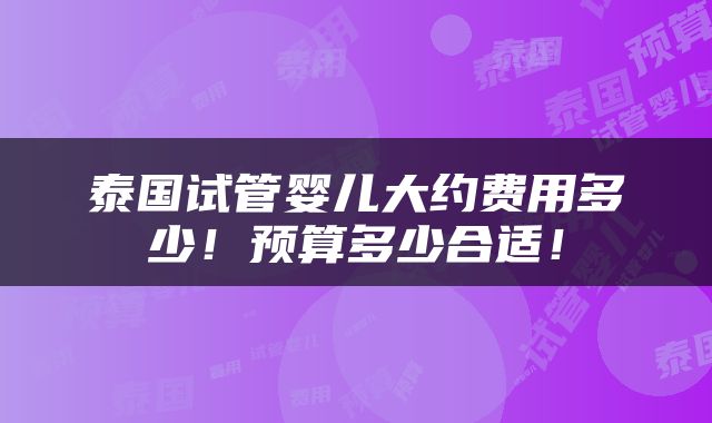 泰国试管婴儿大约费用多少！预算多少合适！