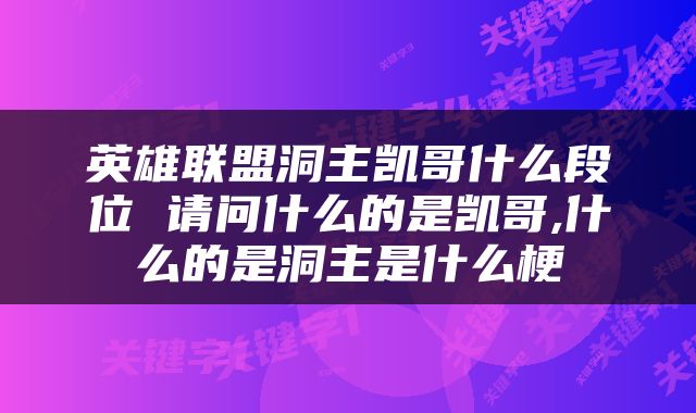 英雄联盟洞主凯哥什么段位 请问什么的是凯哥,什么的是洞主是什么梗