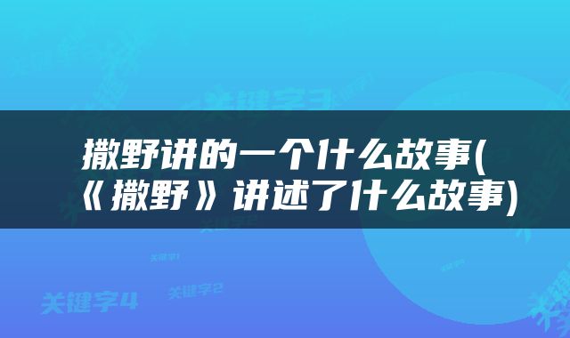 撒野讲的一个什么故事(《撒野》讲述了什么故事)