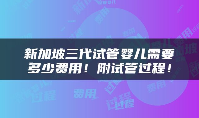新加坡三代试管婴儿需要多少费用！附试管过程！