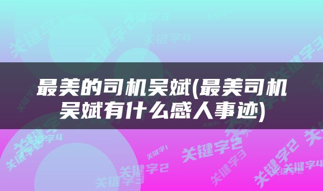 最美的司机吴斌(最美司机吴斌有什么感人事迹)