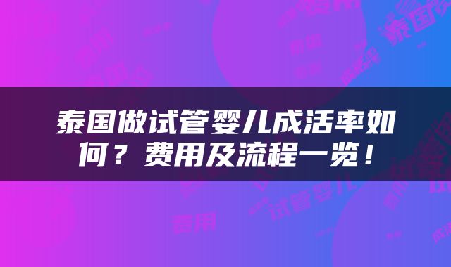 泰国做试管婴儿成活率如何？费用及流程一览！