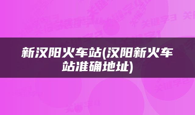 新汉阳火车站(汉阳新火车站准确地址)