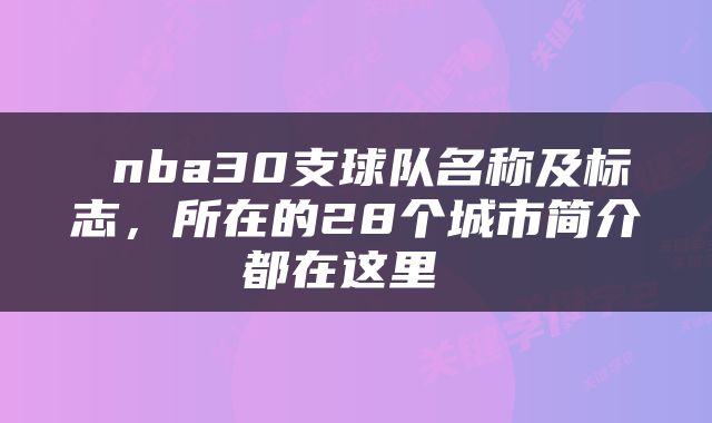  nba30支球队名称及标志，所在的28个城市简介都在这里 