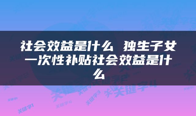社会效益是什么 独生子女一次性补贴社会效益是什么