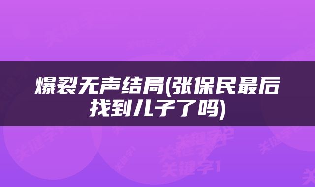 爆裂无声结局(张保民最后找到儿子了吗)