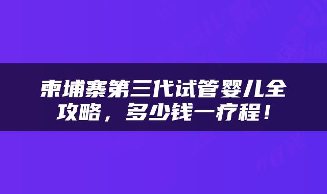 柬埔寨第三代试管婴儿全攻略，多少钱一疗程！