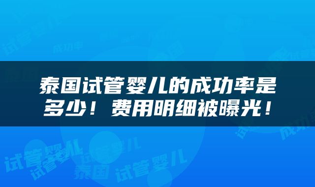泰国试管婴儿的成功率是多少！费用明细被曝光！