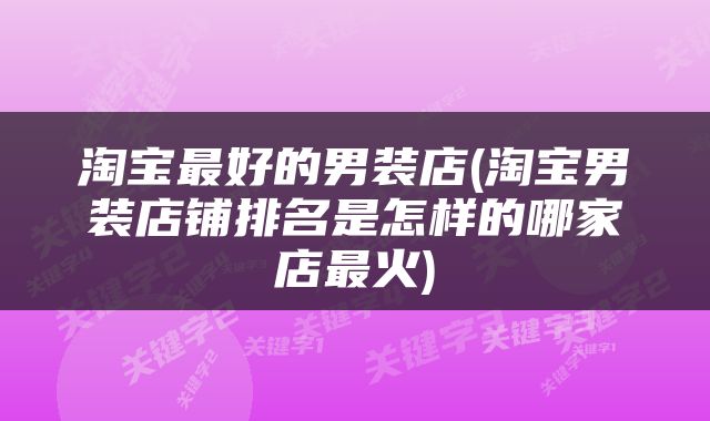 淘宝最好的男装店(淘宝男装店铺排名是怎样的哪家店最火)