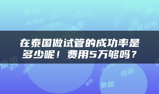 在泰国做试管的成功率是多少呢！费用5万够吗？