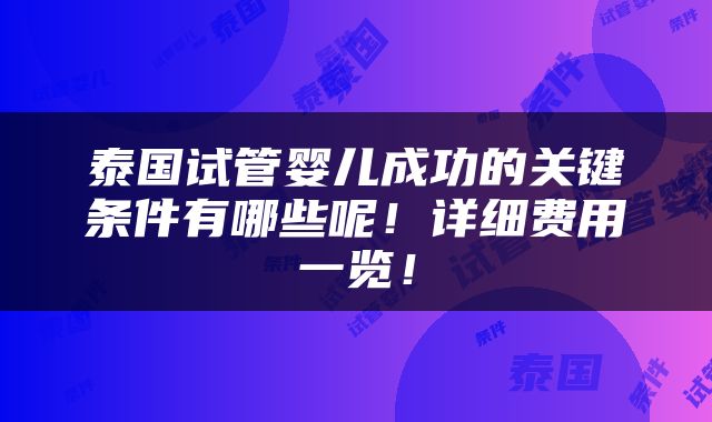 泰国试管婴儿成功的关键条件有哪些呢！详细费用一览！