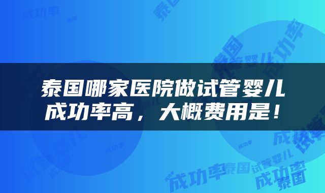泰国哪家医院做试管婴儿成功率高，大概费用是！