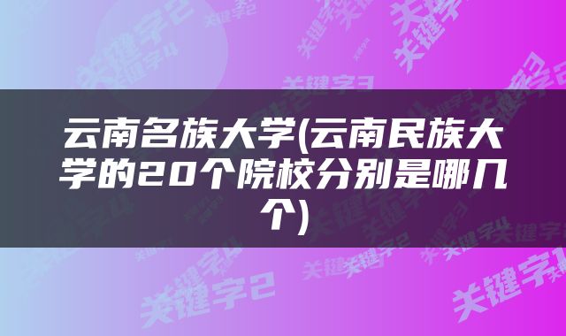云南名族大学(云南民族大学的20个院校分别是哪几个)