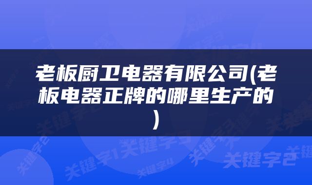老板厨卫电器有限公司(老板电器正牌的哪里生产的)