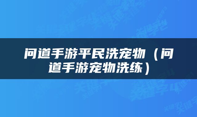 问道手游平民洗宠物（问道手游宠物洗练）