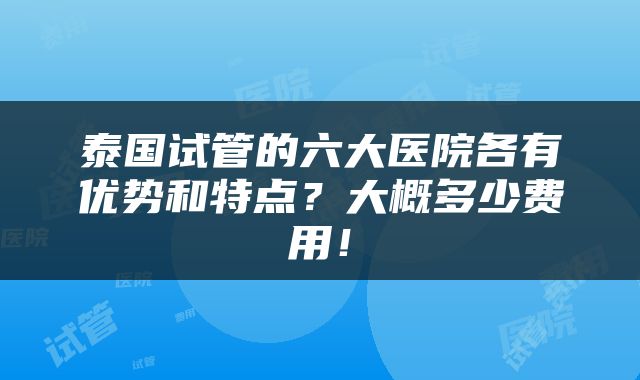 泰国试管的六大医院各有优势和特点？大概多少费用！
