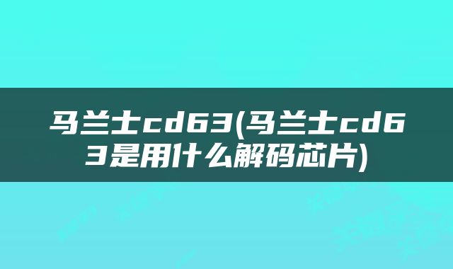 马兰士cd63(马兰士cd63是用什么解码芯片)