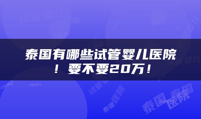 泰国有哪些试管婴儿医院！要不要20万！