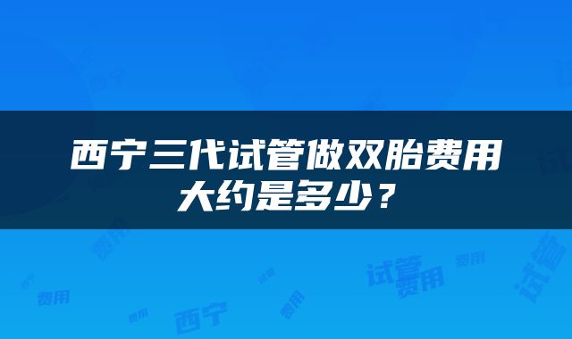 西宁三代试管做双胎费用大约是多少？