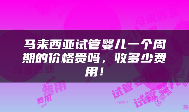 马来西亚试管婴儿一个周期的价格贵吗，收多少费用！