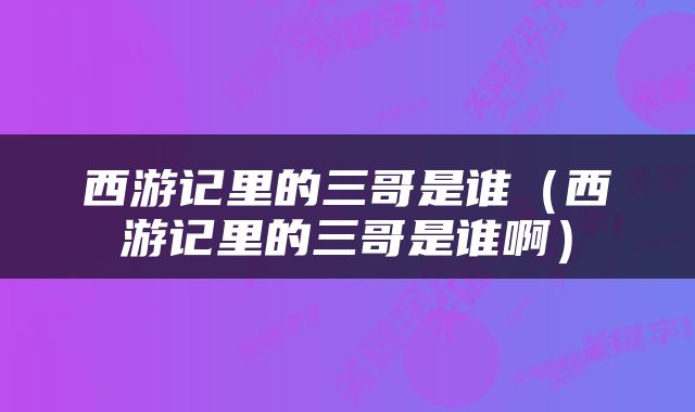 西游记里的三哥是谁（西游记里的三哥是谁啊）