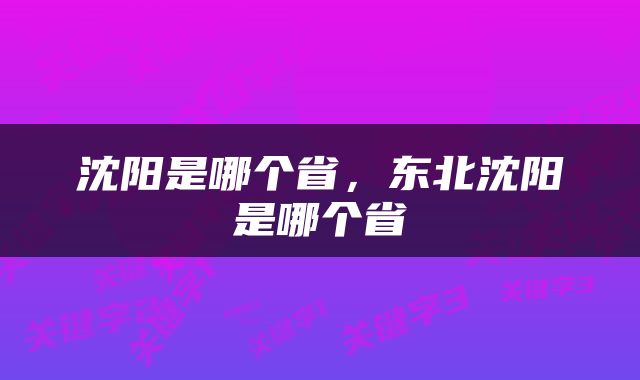 沈阳是哪个省，东北沈阳是哪个省