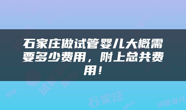 石家庄做试管婴儿大概需要多少费用，附上总共费用！