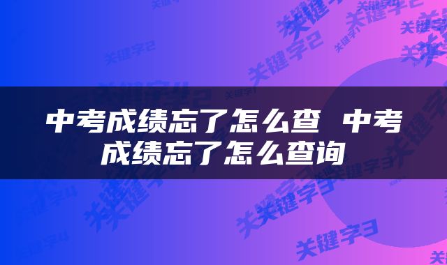 中考成绩忘了怎么查 中考成绩忘了怎么查询