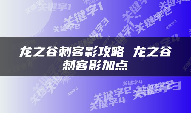 龙之谷刺客影攻略 龙之谷刺客影加点