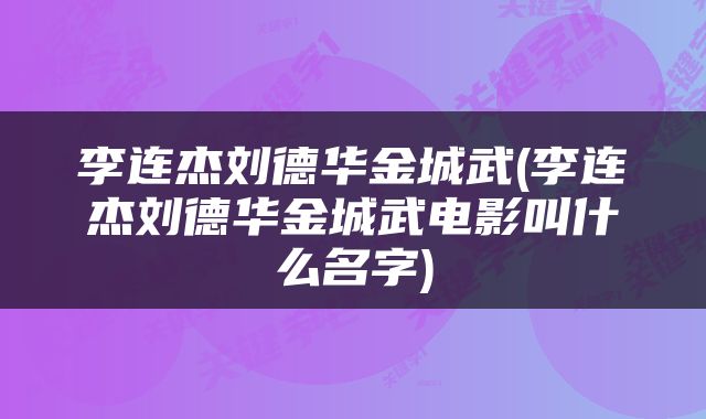 李连杰刘德华金城武(李连杰刘德华金城武电影叫什么名字)