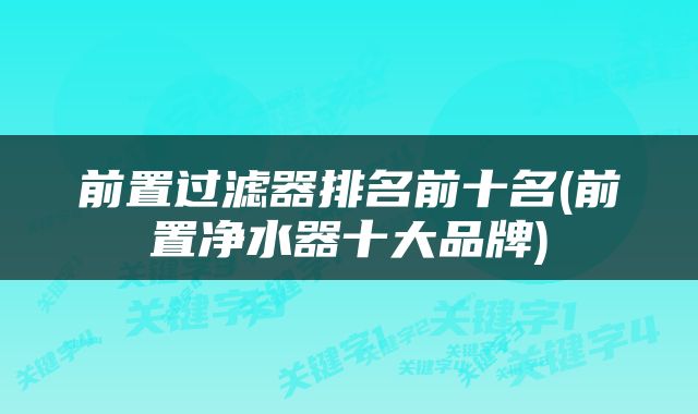 前置过滤器排名前十名(前置净水器十大品牌)