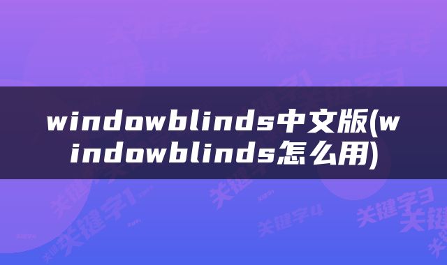 windowblinds中文版(windowblinds怎么用)