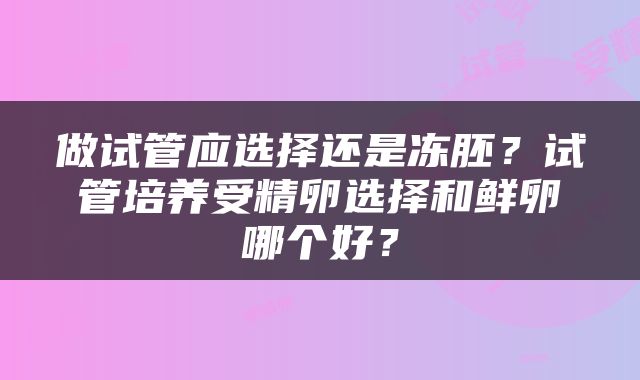 做试管应选择还是冻胚？试管培养受精卵选择和鲜卵哪个好？