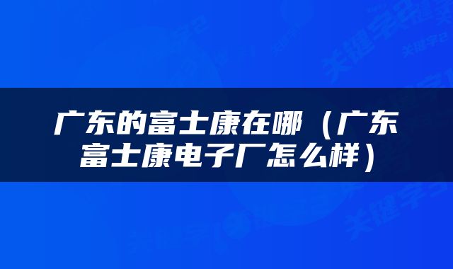 广东的富士康在哪（广东富士康电子厂怎么样）