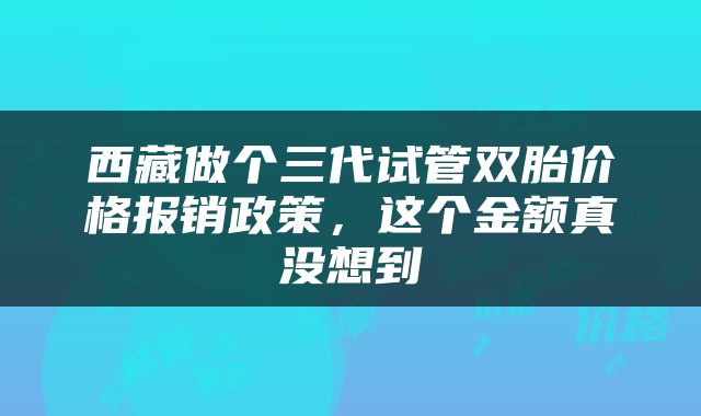 西藏做个三代试管双胎价格报销政策，这个金额真没想到