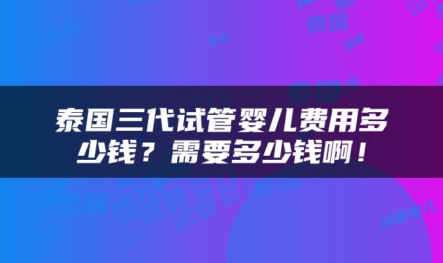 泰国三代试管婴儿费用多少钱？需要多少钱啊！