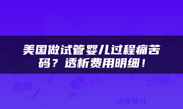 美国做试管婴儿过程痛苦码？透析费用明细！