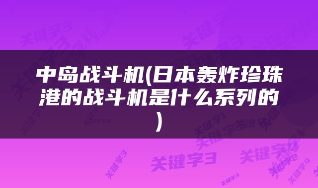 中岛战斗机(日本轰炸珍珠港的战斗机是什么系列的)