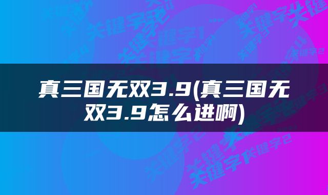 真三国无双3.9(真三国无双3.9怎么进啊)