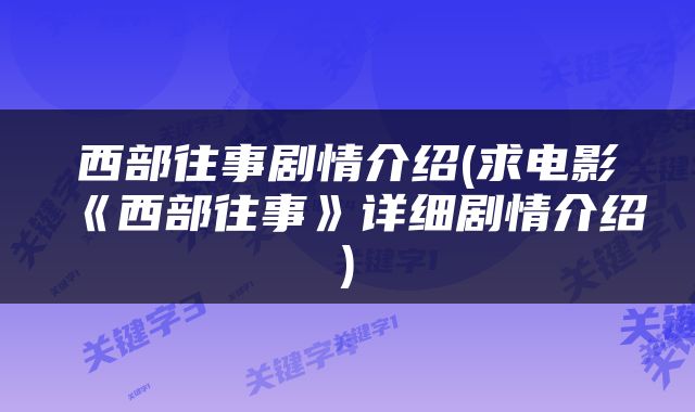 西部往事剧情介绍(求电影《西部往事》详细剧情介绍)