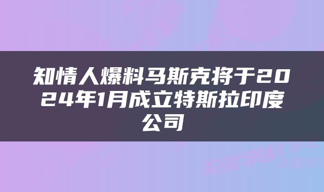 知情人爆料马斯克将于2024年1月成立特斯拉印度公司