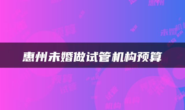惠州未婚做试管机构预算