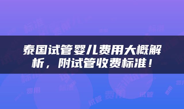 泰国试管婴儿费用大概解析，附试管收费标准！
