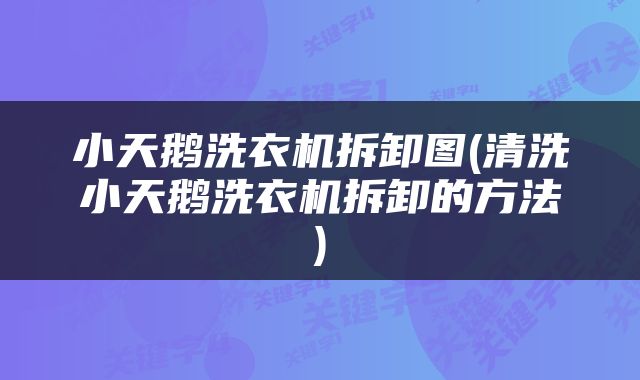 小天鹅洗衣机拆卸图(清洗小天鹅洗衣机拆卸的方法)