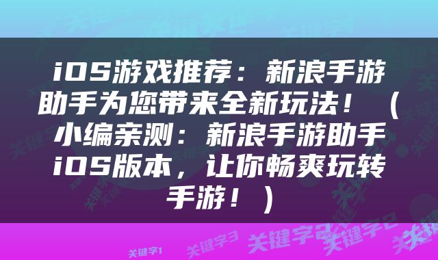iOS游戏推荐：新浪手游助手为您带来全新玩法！（小编亲测：新浪手游助手iOS版本，让你畅爽玩转手游！）