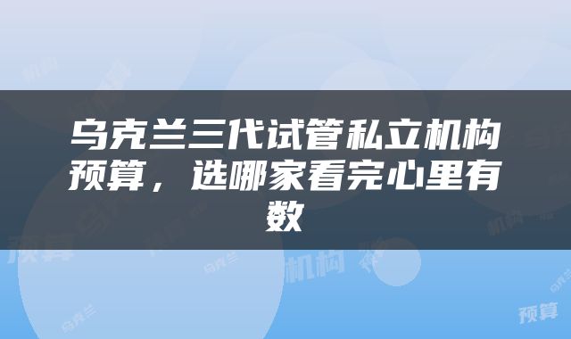 乌克兰三代试管私立机构预算，选哪家看完心里有数
