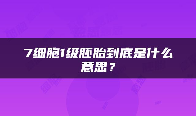 7细胞1级胚胎到底是什么意思？