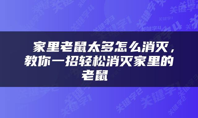 家里老鼠太多怎么消灭，教你一招轻松消灭家里的老鼠 
